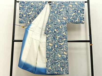 平和屋着物■男性　小紋　花絵皿　正絹　逸品　BAAY3186hj