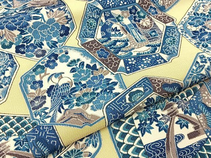 平和屋着物■男性　小紋　花絵皿　正絹　逸品　BAAY3186hj