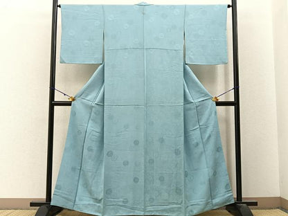 平和屋着物■上質な色無地　菊地紋　白藍色　正絹　逸品　BAAY3192hj