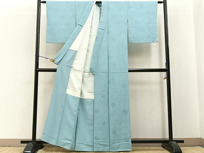 平和屋着物■上質な色無地　菊地紋　白藍色　正絹　逸品　BAAY3192hj