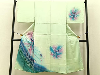 平和屋着物■男性　訪問着　花蝶文　暈し染め　金銀彩　正絹　逸品　BAAY3193hj
