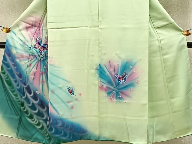 平和屋着物■男性　訪問着　花蝶文　暈し染め　金銀彩　正絹　逸品　BAAY3193hj