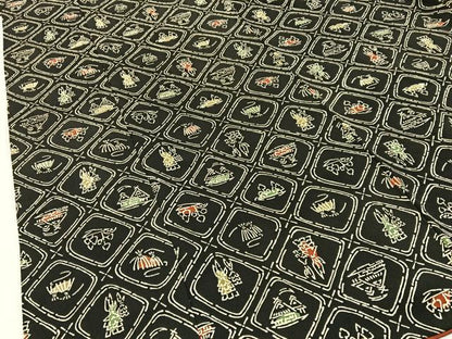 平和屋着物■上質な小紋　型染め　菱風景文　黒地　正絹　逸品　BAAY3194hj