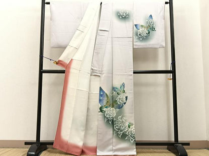 平和屋着物■訪問着　手描き　花蝶文　暈し染め　金彩　正絹　逸品　BAAY3195hj
