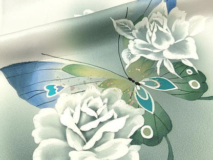 平和屋着物■訪問着　手描き　花蝶文　暈し染め　金彩　正絹　逸品　BAAY3195hj