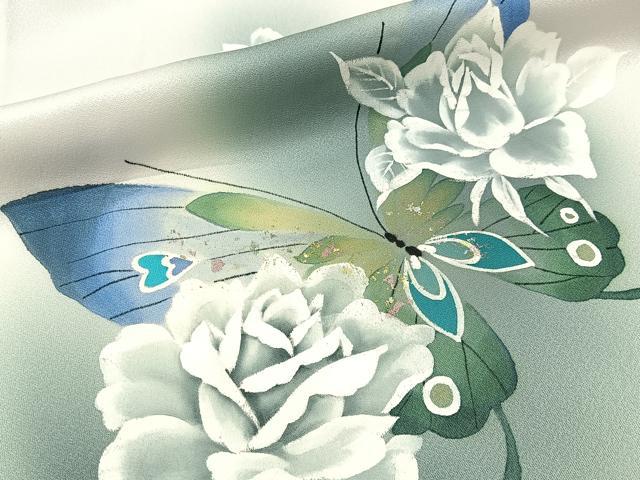 平和屋着物■訪問着　手描き　花蝶文　暈し染め　金彩　正絹　逸品　BAAY3195hj