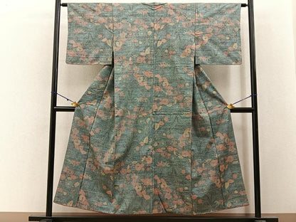 平和屋着物■東京の老舗呉服問屋　菱一　まゆつむぎ　草花文　反端付き　正絹　逸品　BAAY3198hj