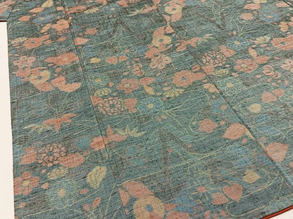 平和屋着物■東京の老舗呉服問屋　菱一　まゆつむぎ　草花文　反端付き　正絹　逸品　BAAY3198hj