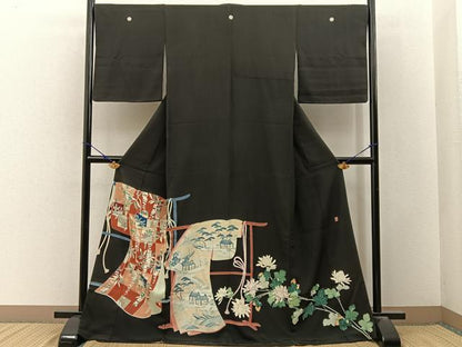 平和屋着物■本加賀友禅作家　談議所栄二　黒留袖　誰が袖花鳥文　ロング丈　正絹　逸品　BAAY3200hj