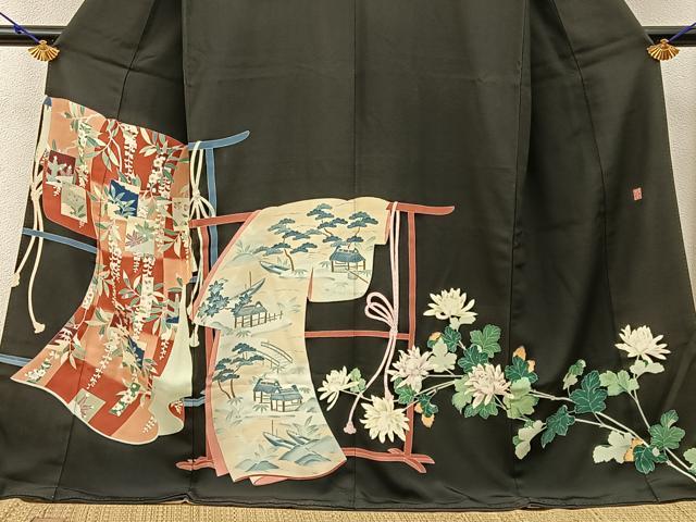 平和屋着物■本加賀友禅作家　談議所栄二　黒留袖　誰が袖花鳥文　ロング丈　正絹　逸品　BAAY3200hj