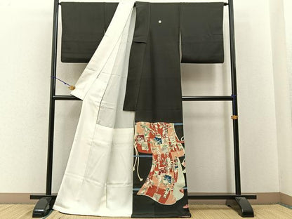 平和屋着物■本加賀友禅作家　談議所栄二　黒留袖　誰が袖花鳥文　ロング丈　正絹　逸品　BAAY3200hj