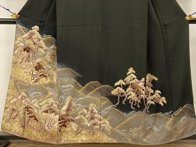 平和屋着物■豪華黒留袖　刺繍　浜松文　暈し染め　金銀彩　正絹　逸品　BAAY3201hj