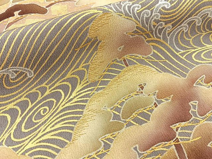 平和屋着物■豪華黒留袖　刺繍　浜松文　暈し染め　金銀彩　正絹　逸品　BAAY3201hj