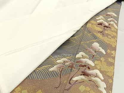 平和屋着物■豪華黒留袖　刺繍　浜松文　暈し染め　金銀彩　正絹　逸品　BAAY3201hj