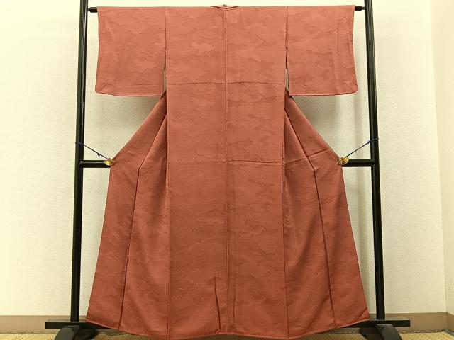 平和屋着物■上質な色無地　雲重ね地紋　紅樺色　正絹　逸品　BAAY3206hj