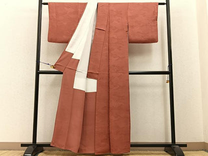 平和屋着物■上質な色無地　雲重ね地紋　紅樺色　正絹　逸品　BAAY3206hj