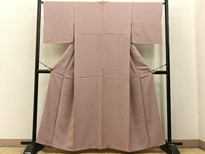 平和屋着物■上質な色無地　菊唐草地紋　薄柿色　正絹　逸品　BAAY3208hj