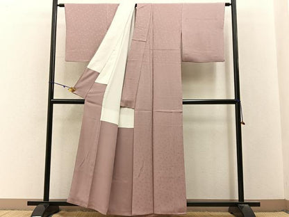 平和屋着物■上質な色無地　菊唐草地紋　薄柿色　正絹　逸品　BAAY3208hj