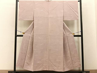 平和屋着物■上質な色無地　雲取有職地紋　灰桜色　正絹　逸品　BAAY3209hj