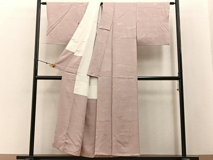平和屋着物■上質な色無地　雲取有職地紋　灰桜色　正絹　逸品　BAAY3209hj