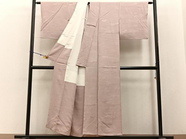平和屋着物■上質な色無地　雲取有職地紋　灰桜色　正絹　逸品　BAAY3209hj