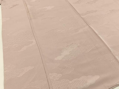 平和屋着物■上質な色無地　雲取有職地紋　灰桜色　正絹　逸品　BAAY3209hj