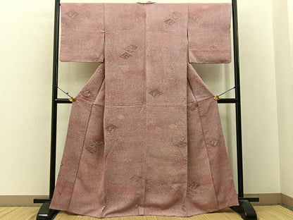 平和屋着物■上質な小紋　紬地　菱草花文　たたき染め　正絹　逸品　BAAY3210hj