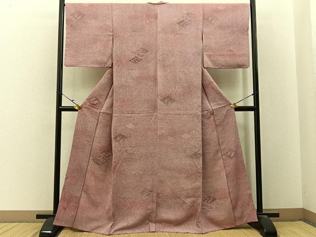 平和屋着物■上質な小紋　紬地　菱草花文　たたき染め　正絹　逸品　BAAY3210hj