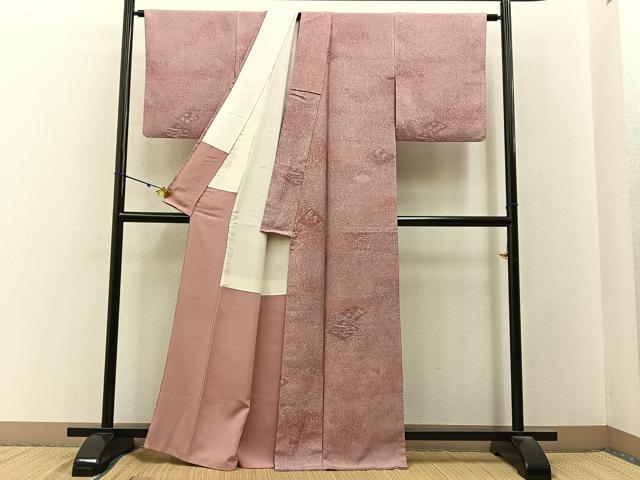平和屋着物■上質な小紋　紬地　菱草花文　たたき染め　正絹　逸品　BAAY3210hj