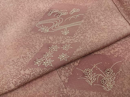 平和屋着物■上質な小紋　紬地　菱草花文　たたき染め　正絹　逸品　BAAY3210hj