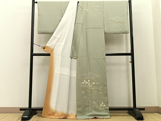 平和屋着物■訪問着　駒刺繍　松竹梅　流水花文　金彩　正絹　逸品　BAAY3211hj