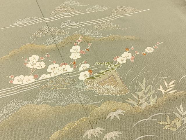 平和屋着物■訪問着　駒刺繍　松竹梅　流水花文　金彩　正絹　逸品　BAAY3211hj