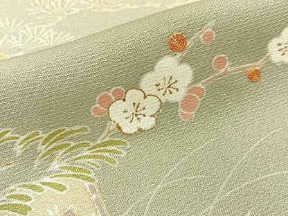 平和屋着物■訪問着　駒刺繍　松竹梅　流水花文　金彩　正絹　逸品　BAAY3211hj