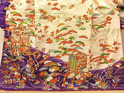平和屋着物■豪華振袖　駒刺繍　松竹梅御所車花文　金彩　正絹　逸品　BAAY3212hj
