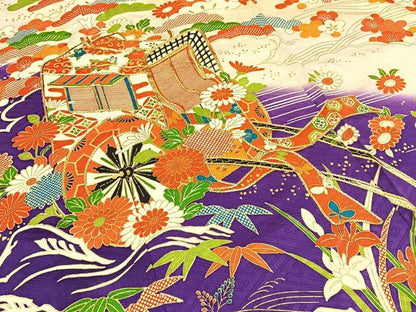 平和屋着物■豪華振袖　駒刺繍　松竹梅御所車花文　金彩　正絹　逸品　BAAY3212hj