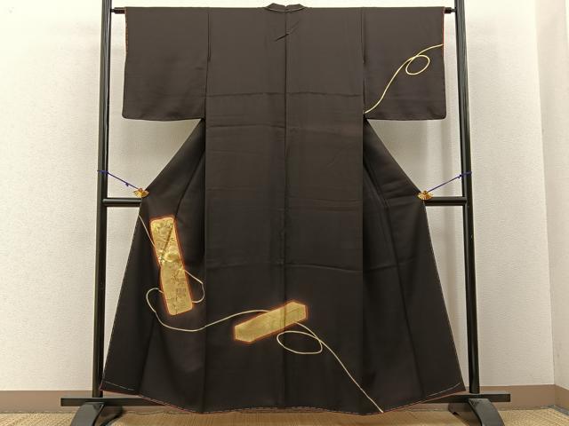 平和屋着物■訪問着　文箱花文　暈し染め　黒地　金彩　正絹　逸品　未使用　BAAY3213hj