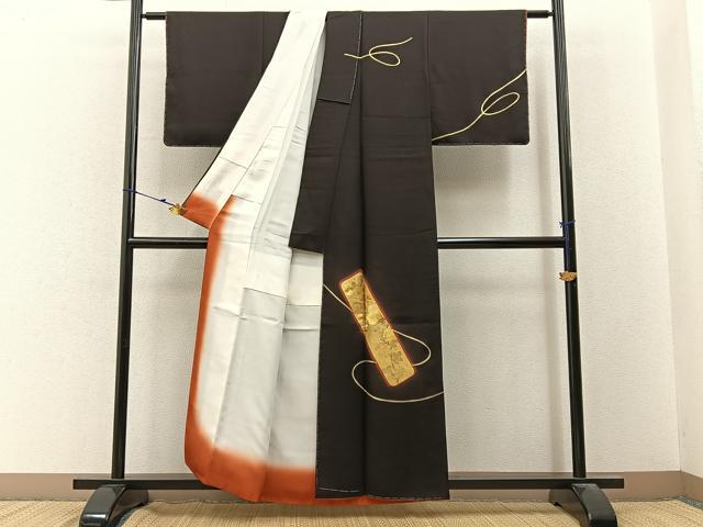 平和屋着物■訪問着　文箱花文　暈し染め　黒地　金彩　正絹　逸品　未使用　BAAY3213hj