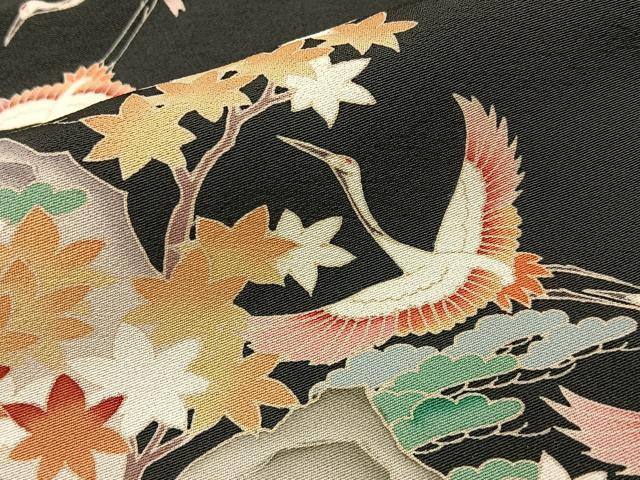 平和屋着物■豪華黒留袖　友禅　作家物　飛鶴流水花文　正絹　逸品　BAAY3214hj