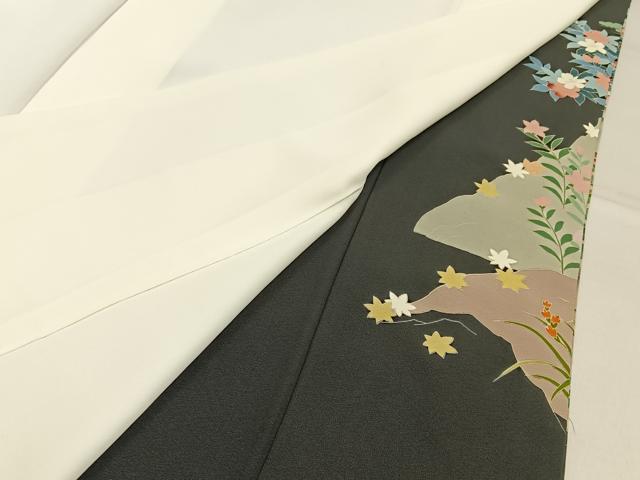 平和屋着物■豪華黒留袖　友禅　作家物　飛鶴流水花文　正絹　逸品　BAAY3214hj