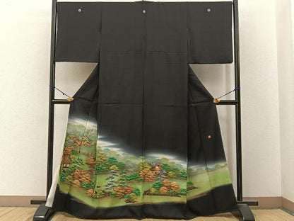 平和屋着物■豪華黒留袖　作家物　手描き　名所風景文　暈し染め　金彩　正絹　逸品　BAAY3215hj