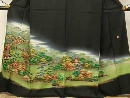 平和屋着物■豪華黒留袖　作家物　手描き　名所風景文　暈し染め　金彩　正絹　逸品　BAAY3215hj