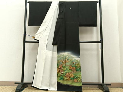 平和屋着物■豪華黒留袖　作家物　手描き　名所風景文　暈し染め　金彩　正絹　逸品　BAAY3215hj