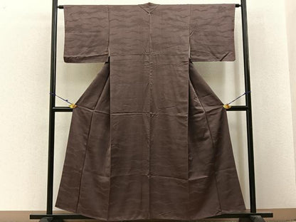 平和屋着物■上質な色無地　七宝地紋　煤竹色　正絹　逸品　BAAY3219hj