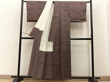 平和屋着物■上質な色無地　七宝地紋　煤竹色　正絹　逸品　BAAY3219hj