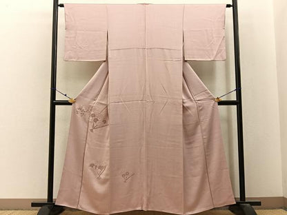 平和屋着物■中国三大刺繍　総相良刺繍　無地絵羽訪問着　扇面花文　灰桜色　正絹　逸品　BAAY3220hj