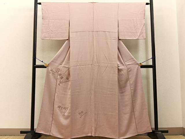 平和屋着物■中国三大刺繍　総相良刺繍　無地絵羽訪問着　扇面花文　灰桜色　正絹　逸品　BAAY3220hj