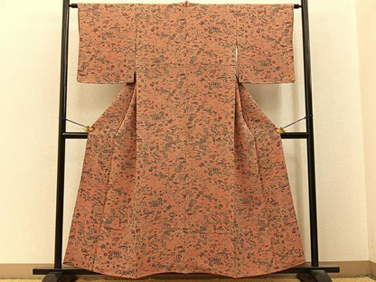 平和屋着物■上質な小紋　花鳥文　鬼しぼ縮緬　正絹　逸品　BAAY3229hj
