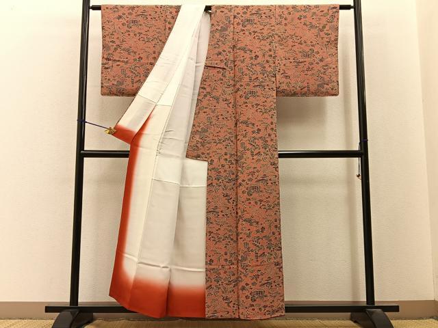 平和屋着物■上質な小紋　花鳥文　鬼しぼ縮緬　正絹　逸品　BAAY3229hj