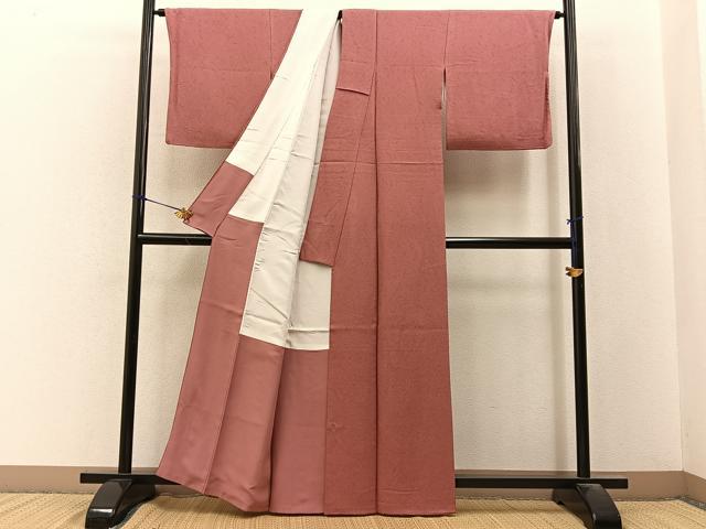 平和屋着物■上質な色無地　霞地紋　真赭色　正絹　逸品　BAAY3230hj