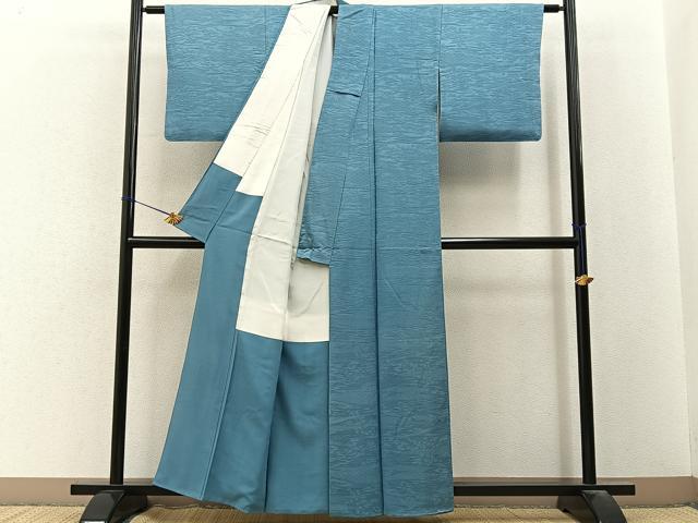 平和屋着物■上質な色無地　竜田川地紋　水浅葱色　正絹　逸品　BAAY3231hj